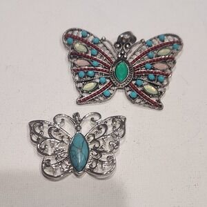 Butterfly Pendant lot Turquoise color Tone Filigree Silver Tone Jewelry